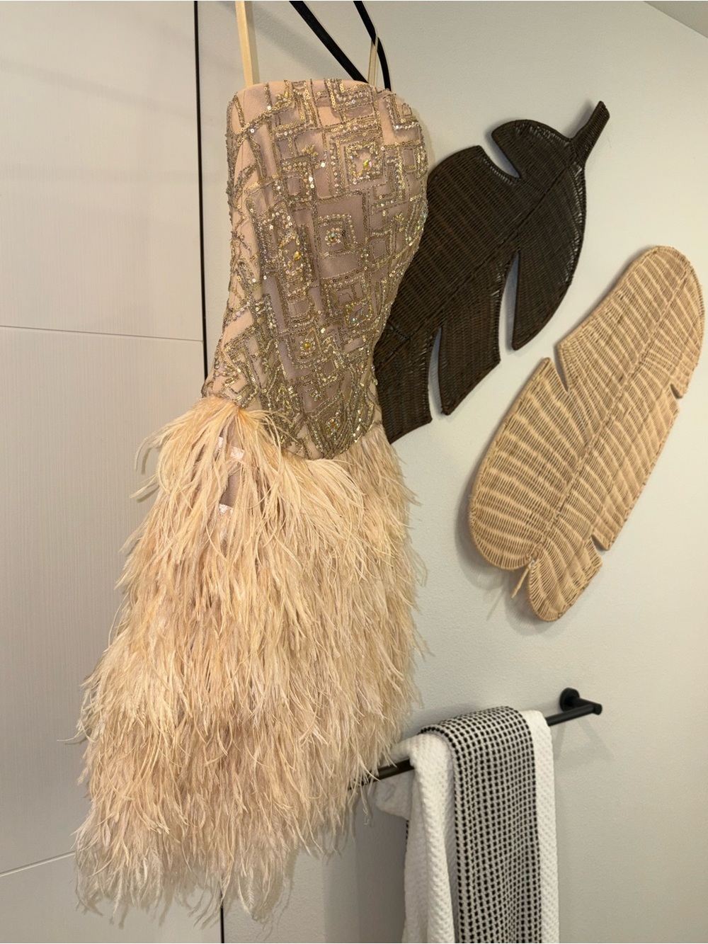 Source Unknown Blush Sequin Embellished Strapless Feather Mini Dress - Picture 12 of 16